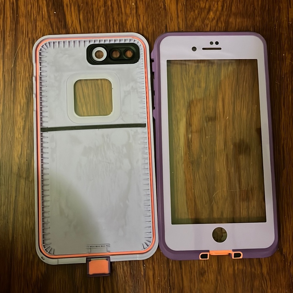 8+ lifeproof case. pink/purple.